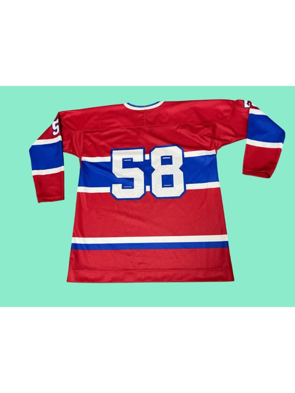 Dynamic Team Sports Red & Blue Hockey Jersey Sz L Canadian Made 100% Polyester - Picture 4 of 5